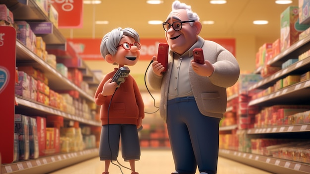 3d rendering of elder people in supermarket