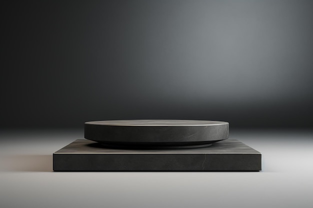 Free photo 3d rendering of empty round black stone podium for product display studio background