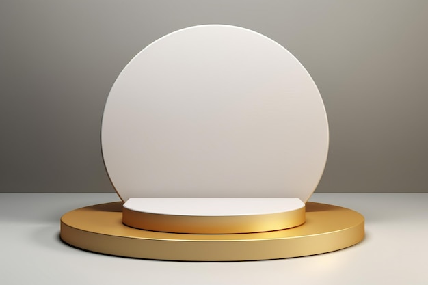 Free photo 3d rendering of empty round white and golden podium for product display