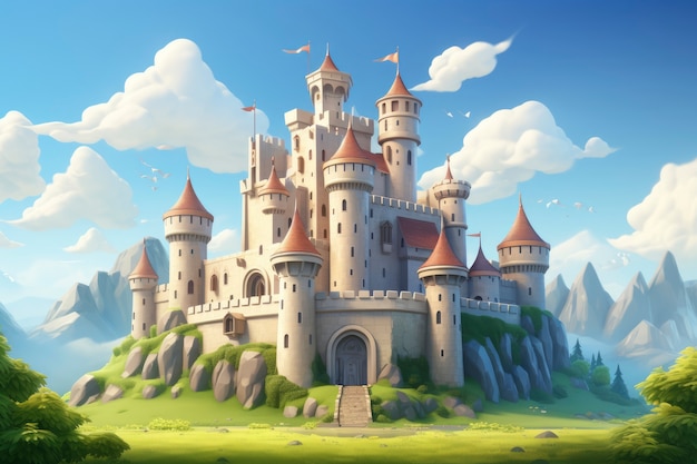 3d rendering of fantasy castle building