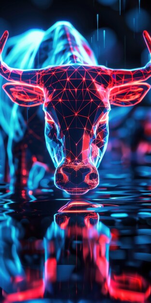 3d rendering of financial neon bull