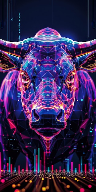 3d rendering of financial neon bull