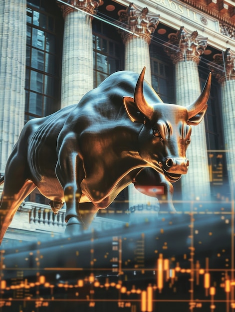 Free Photo 3d rendering of financial neon bull