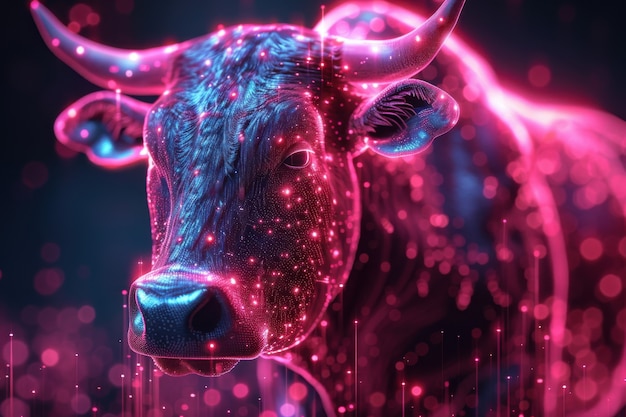 Free Photo 3d rendering of financial neon bull