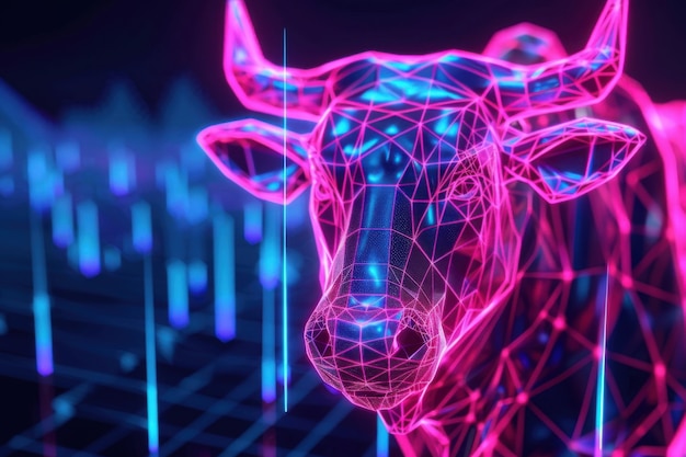 3d rendering of financial neon bull