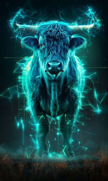 Free photo 3d rendering of financial neon bull