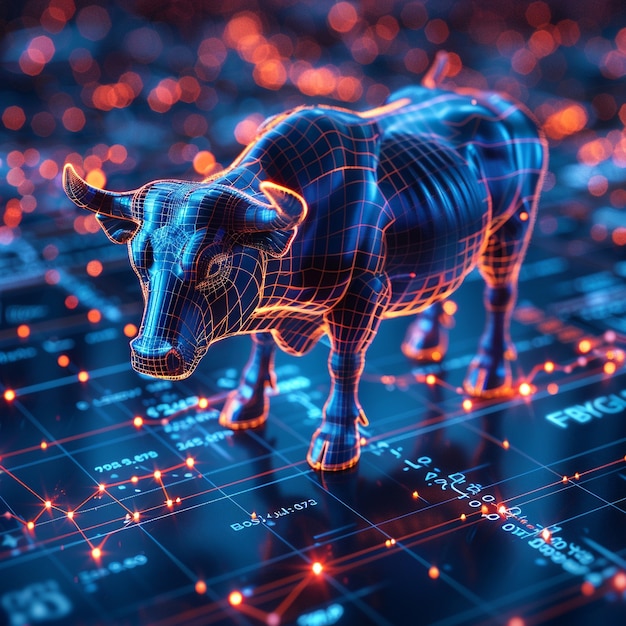 Free photo 3d rendering of financial neon bull