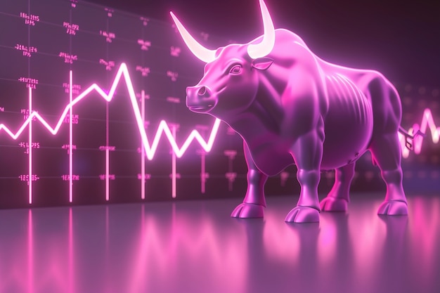 Free Photo 3d rendering of financial neon bull