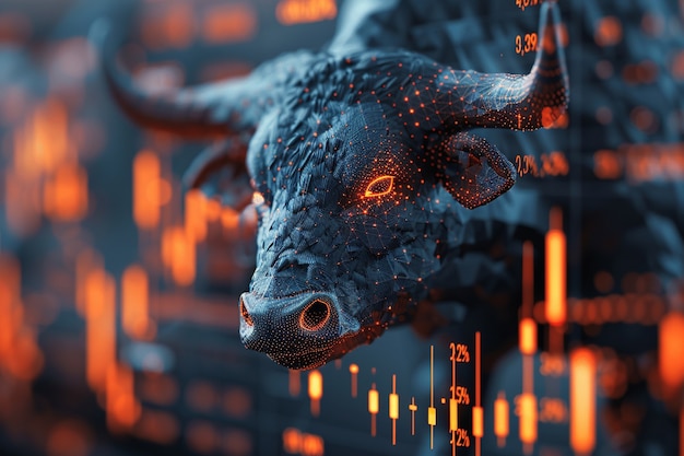 Free photo 3d rendering of financial neon bull