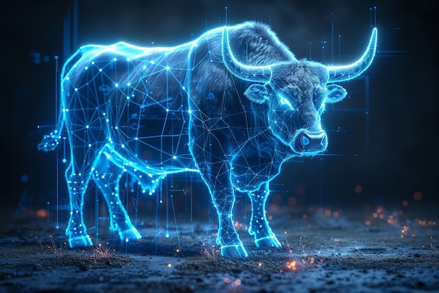 Free photo 3d rendering of financial neon bull