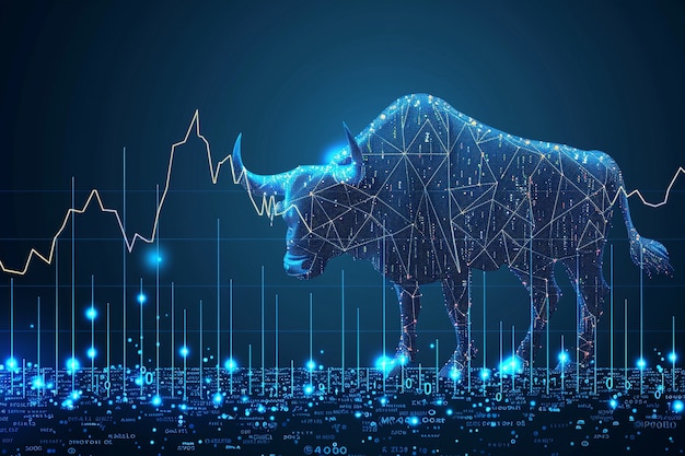 Free photo 3d rendering of financial neon bull