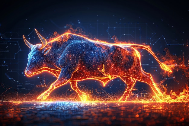 Free photo 3d rendering of financial neon bull