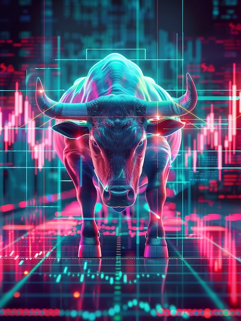 Free Photo 3d rendering of financial neon bull