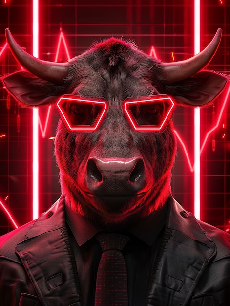 Free Photo 3d rendering of financial neon bull