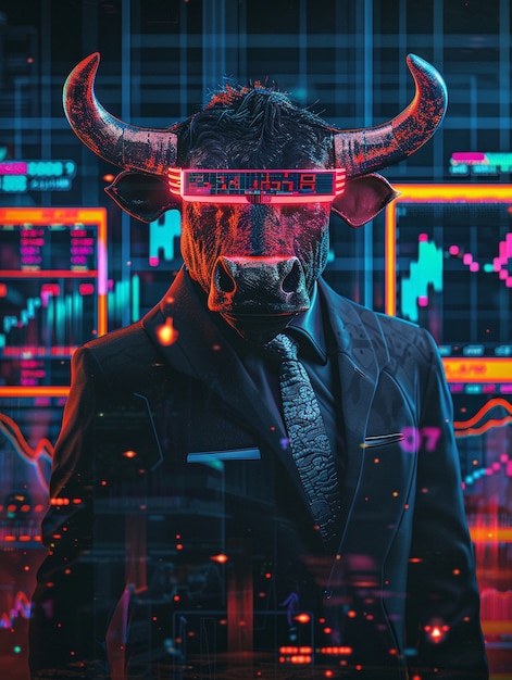 Free photo 3d rendering of financial neon bull