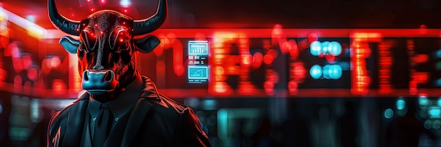 Free photo 3d rendering of financial neon bull