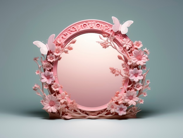 3d rendering of flowers decorated  frame