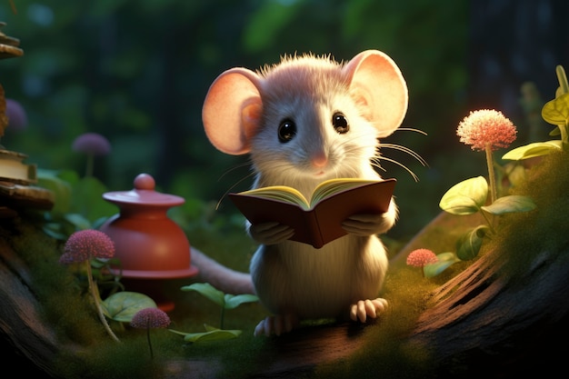 Free Photo 3d rendering of forest animal reading book