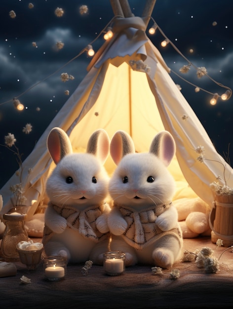 Free photo 3d rendering of forest animal with tent