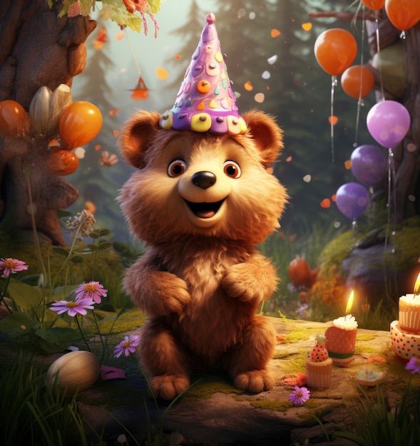 3d rendering of forest bear celebrating