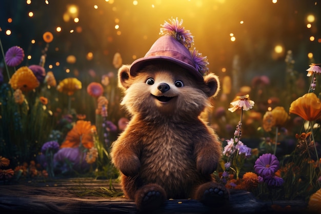 3d rendering of forest bear celebrating