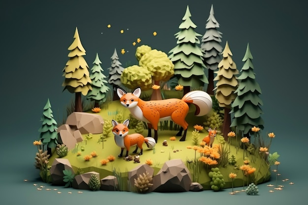 3d rendering of forest fox