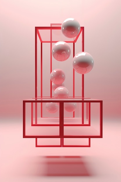 3d rendering of geometric floating shapes