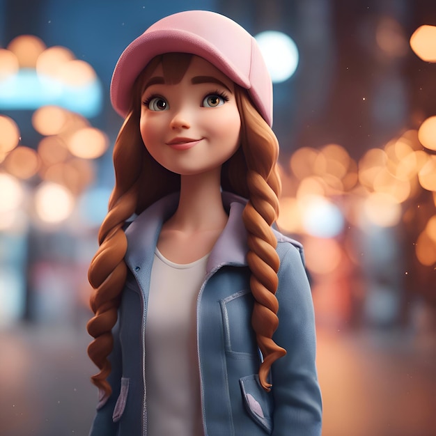 Free Photo 3d rendering of a girl in a cap on a city street