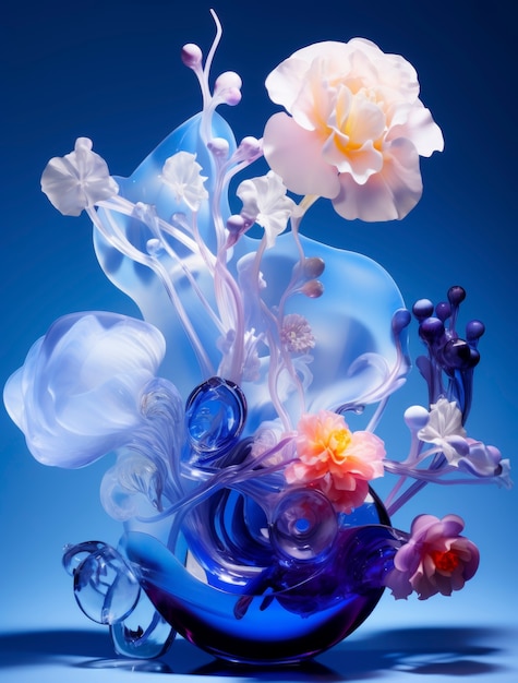 Free Photo 3d rendering of glass flower arrangement