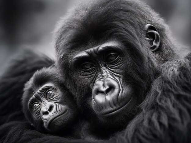 3d rendering of gorilla portrait with baby