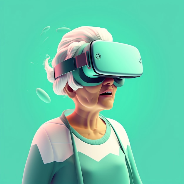 Free photo 3d rendering of granny with vr glasses