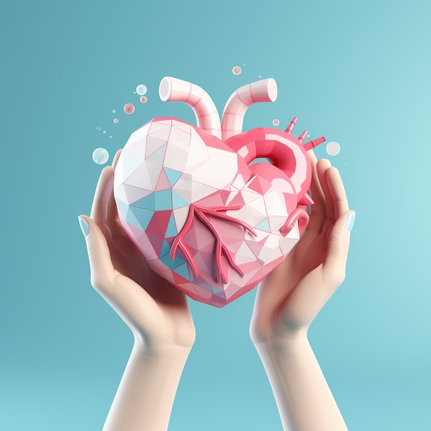 3d rendering of hand holding heart shape