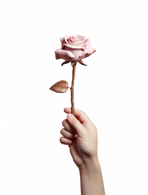 3d rendering of hand holding rose