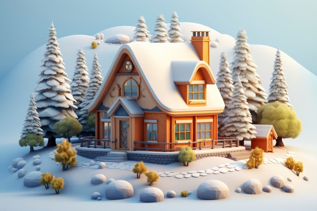 Free photo 3d rendering of house in winter time