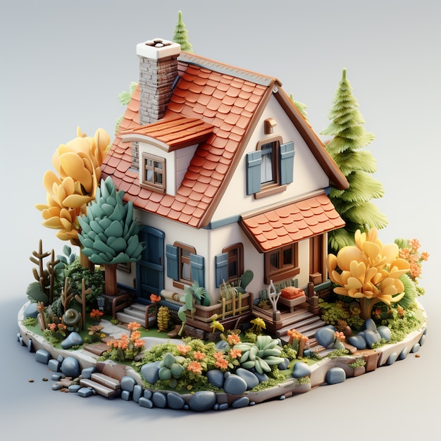 Free photo 3d rendering of isometric house model