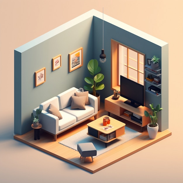 Free Photo 3d rendering of isometric house