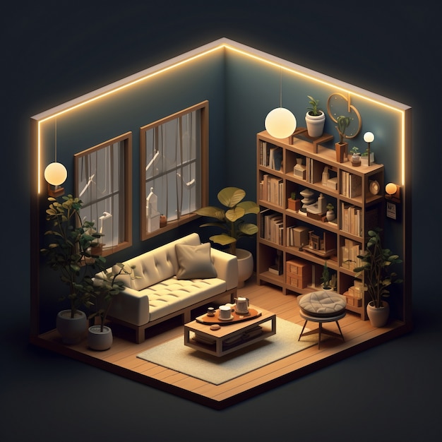 Free photo 3d rendering of isometric house