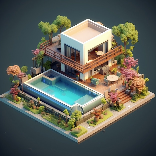 Free photo 3d rendering of isometric house