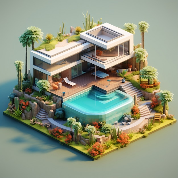 Free photo 3d rendering of isometric house