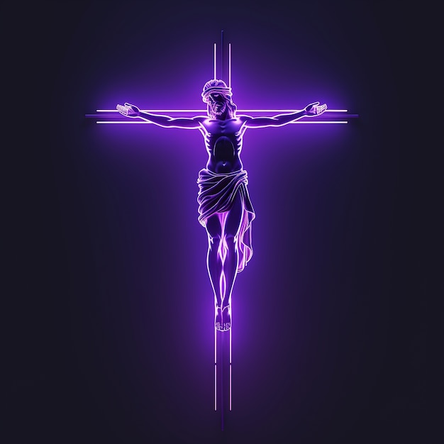 Free Photo 3d rendering of jesus on neon cross