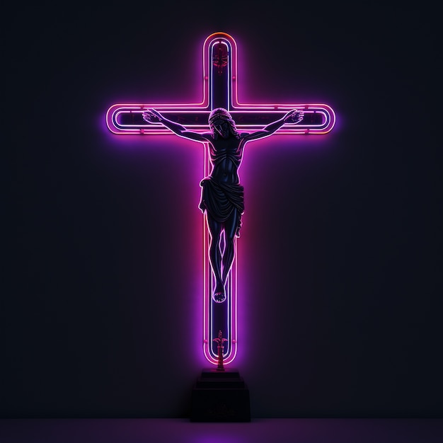 Free Photo 3d rendering of jesus on neon cross