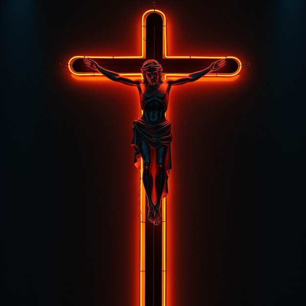 Free Photo 3d rendering of jesus on neon cross