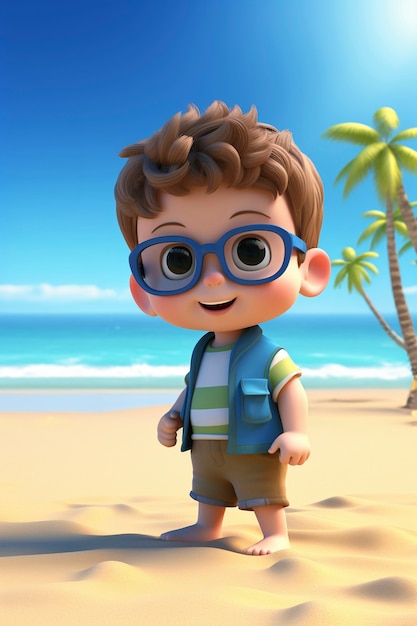 3d rendering of kid character on beach