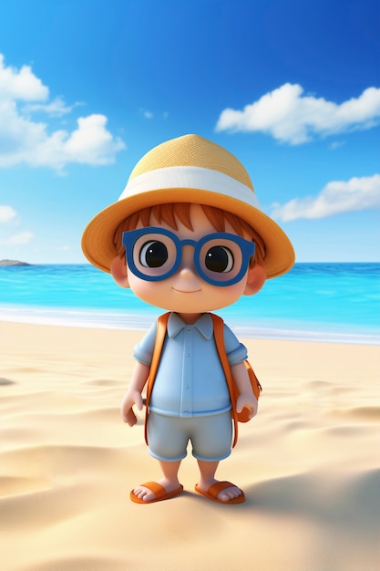 Free Photo 3d rendering of kid character on beach