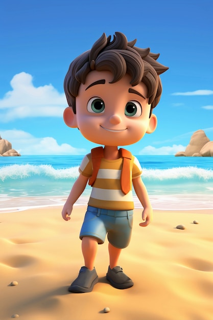 3d rendering of kid character on beach