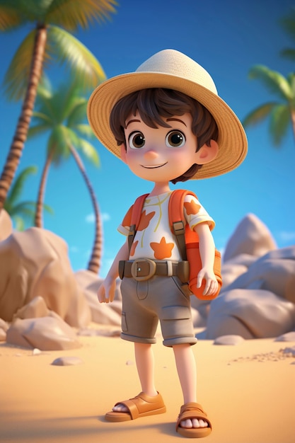 Free Photo 3d rendering of kid character on beach