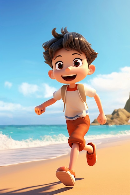 3d rendering of kid character on beach