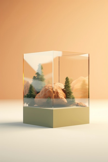 Free Photo 3d rendering of landscape in cube