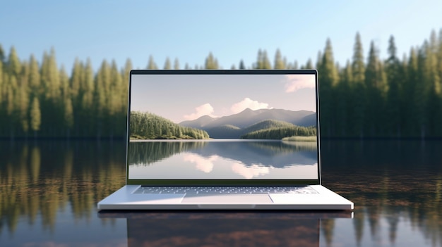 Free photo 3d rendering of laptop in nature