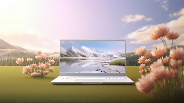 Free photo 3d rendering of laptop in nature